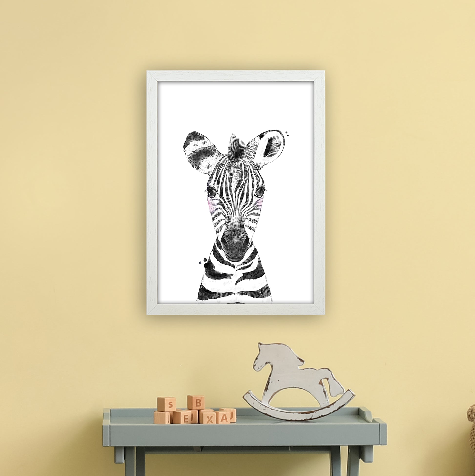 Safari Babies Zebra  Art Print by Pixy Paper A3 Oak Frame