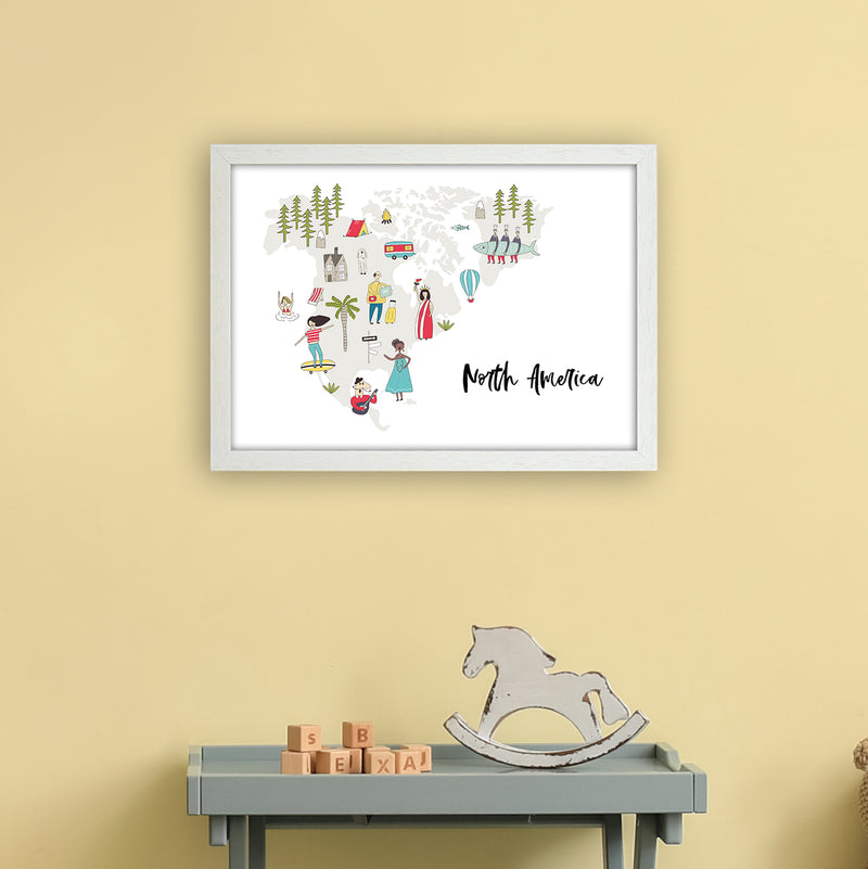 North America Map  Art Print by Pixy Paper A3 Oak Frame
