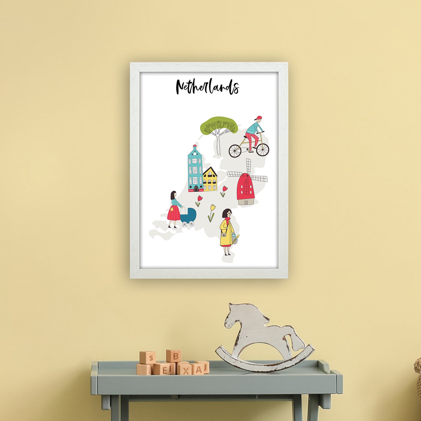 Netherlands Map  Art Print by Pixy Paper A3 Oak Frame