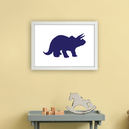 Triceratops Navy  Art Print by Pixy Paper A3 Oak Frame