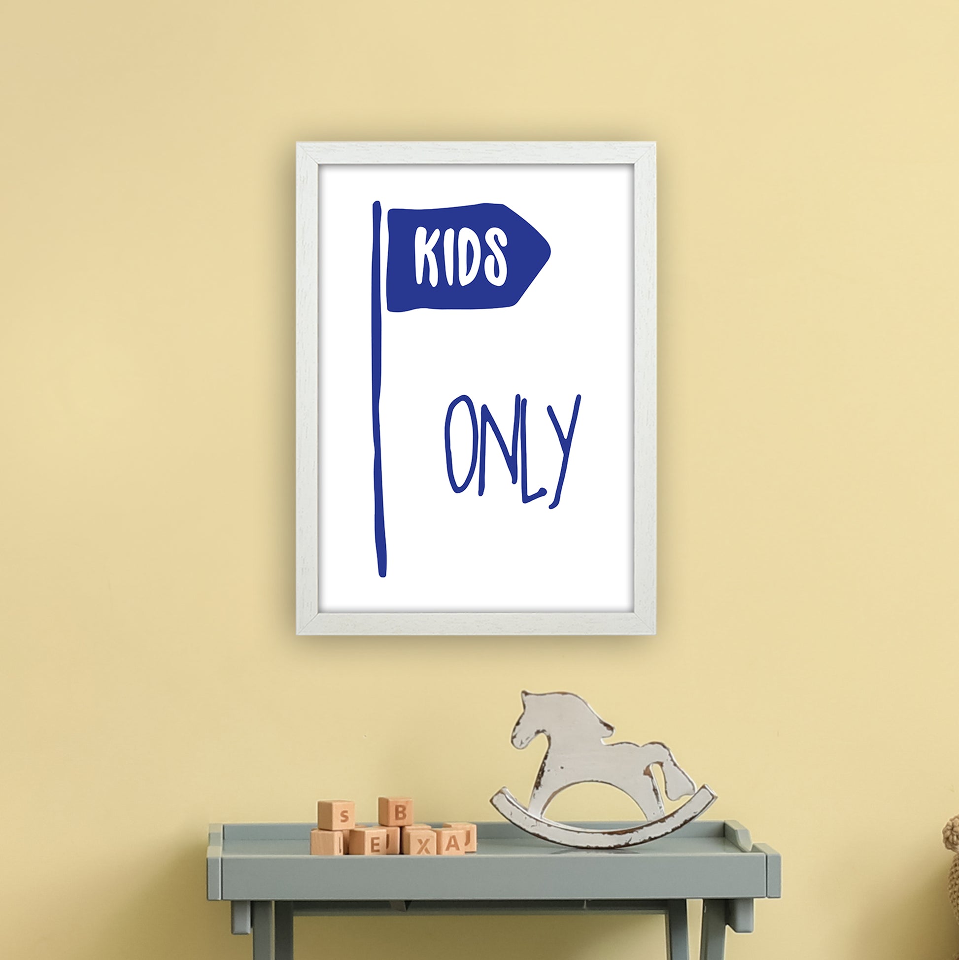 Kids Only Navy  Art Print by Pixy Paper A3 Oak Frame