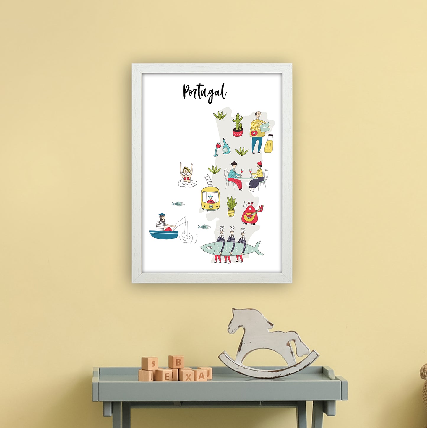 Portugal Map  Art Print by Pixy Paper A3 Oak Frame