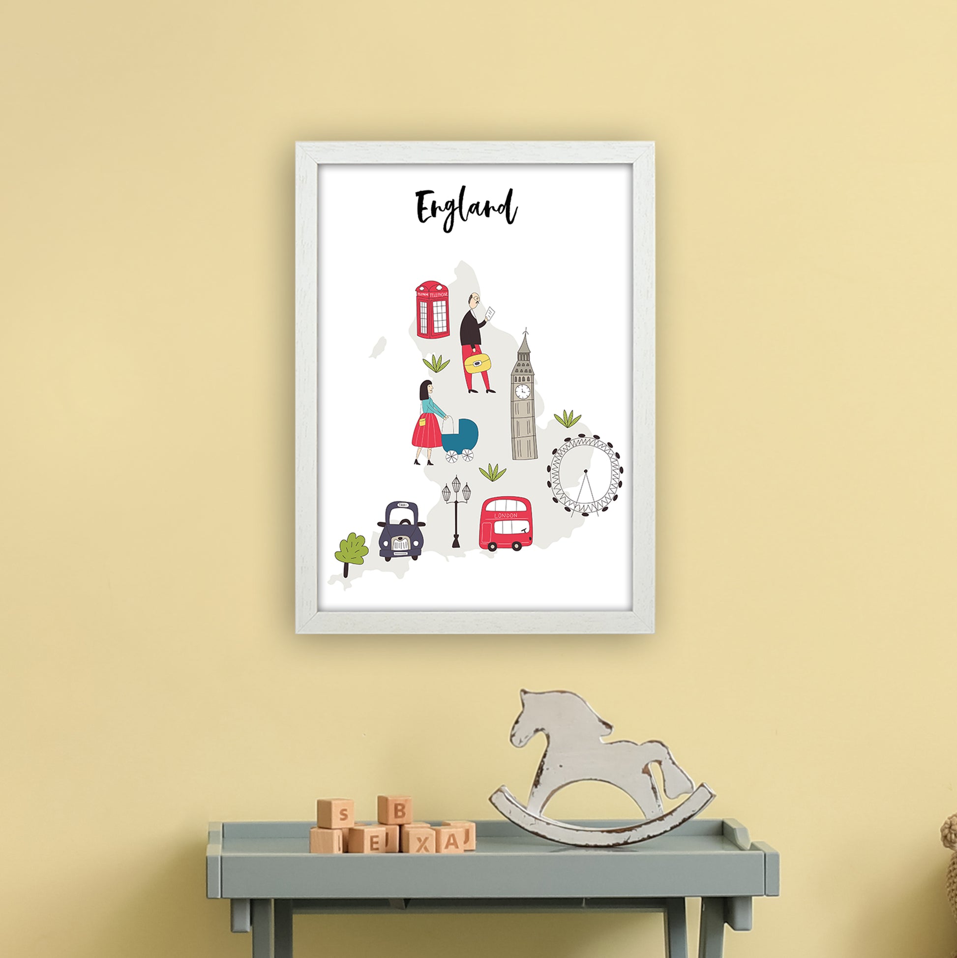 England Map  Art Print by Pixy Paper A3 Oak Frame