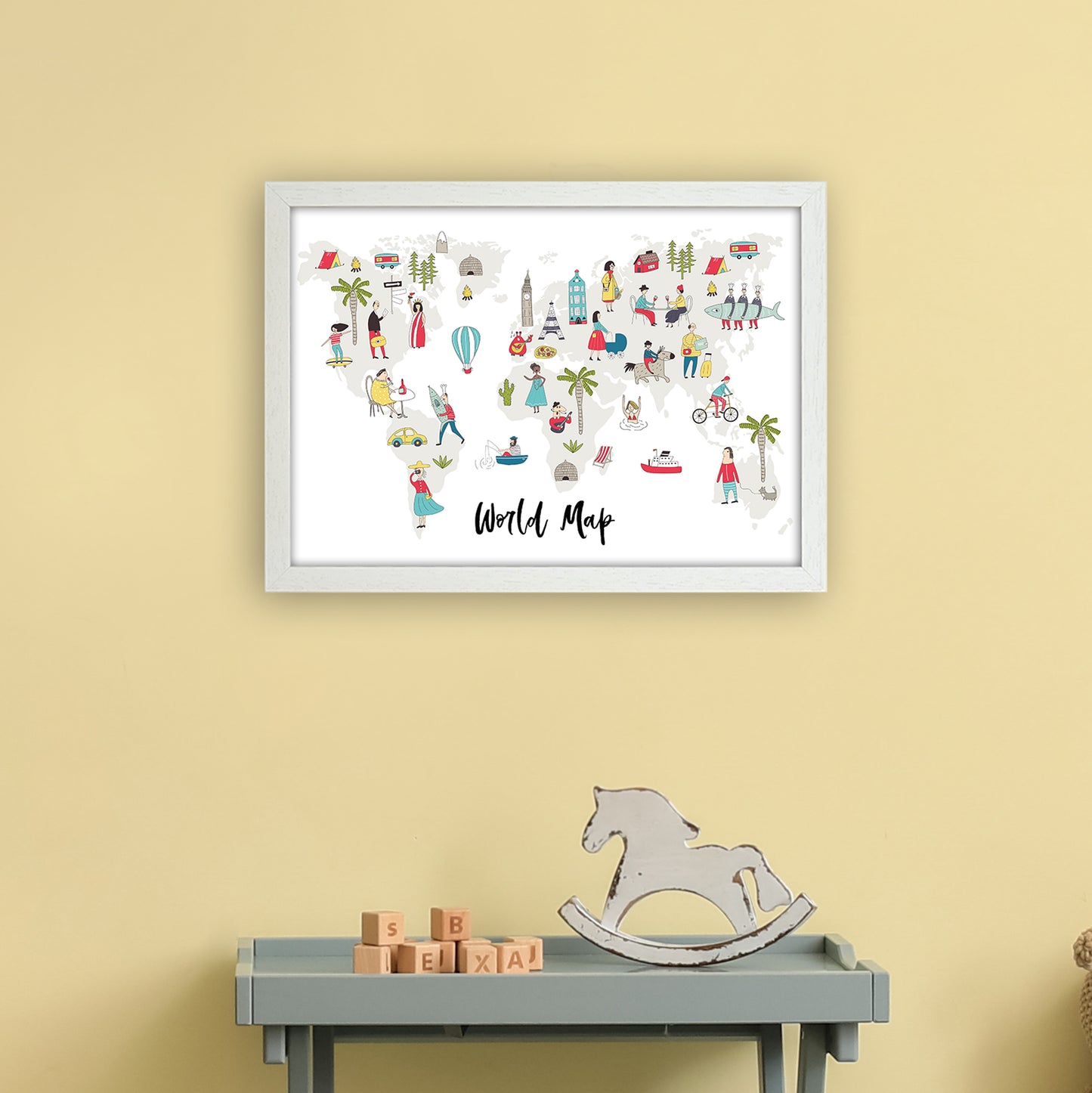 World Map  Art Print by Pixy Paper A3 Oak Frame