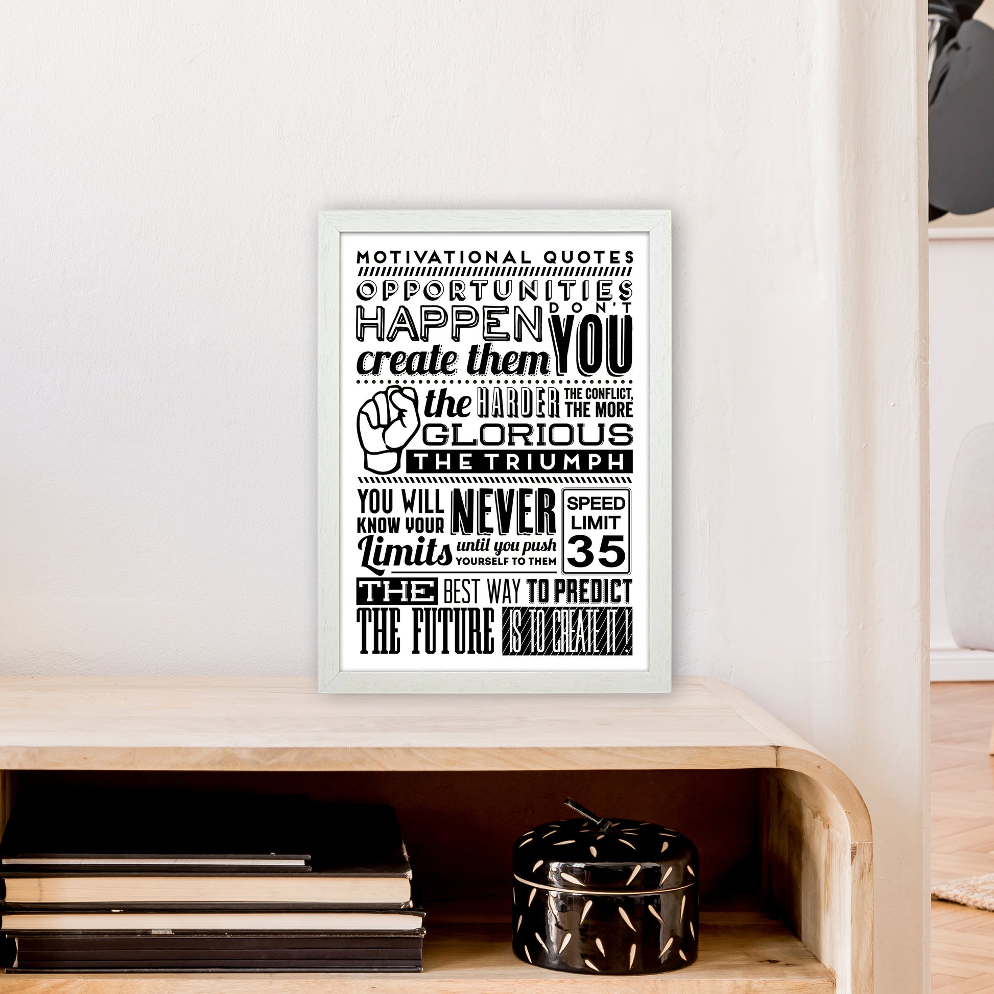 Opportunities Happen Vintage  Art Print by Pixy Paper A3 Oak Frame