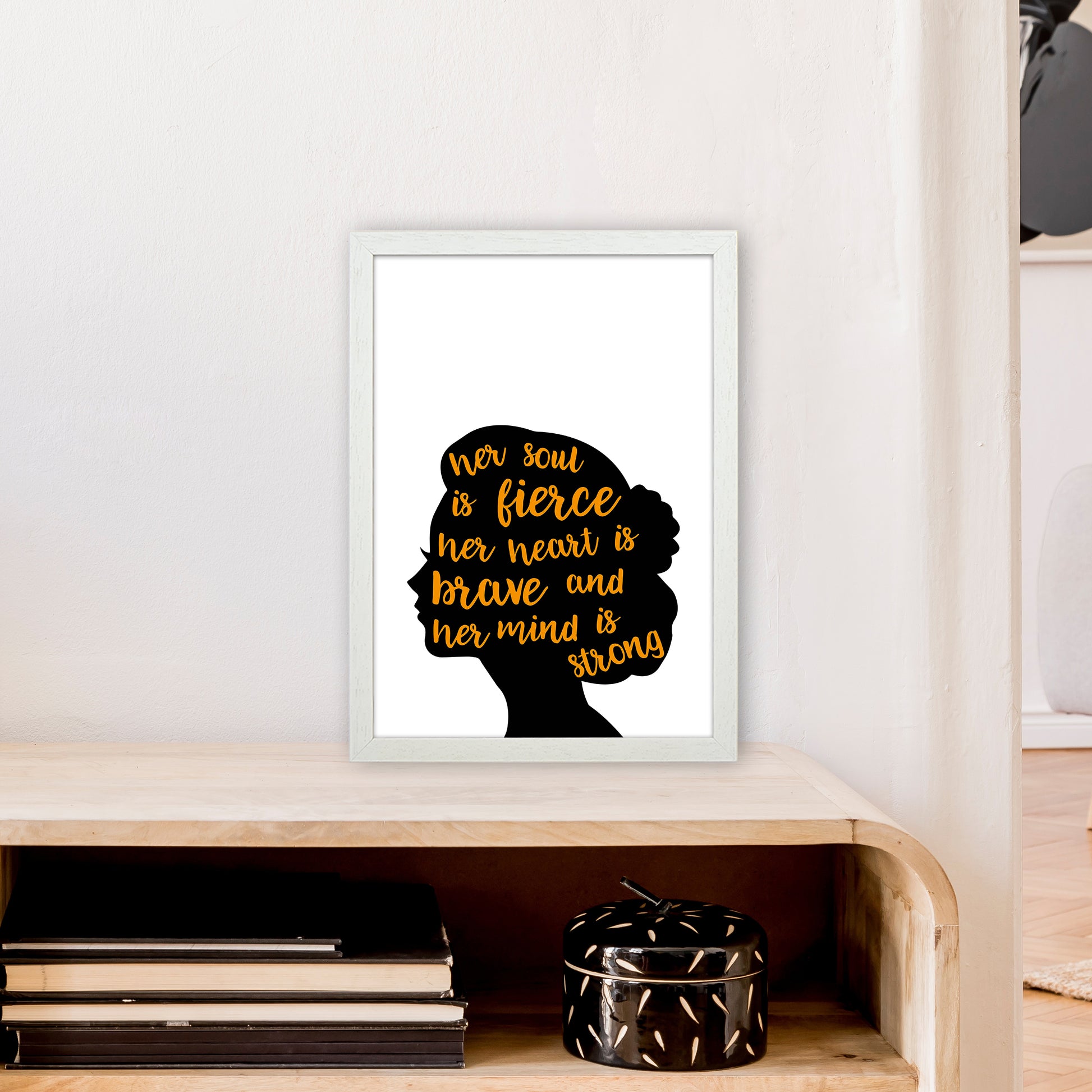 Her Soul Is Fierce Orange  Art Print by Pixy Paper A3 Oak Frame