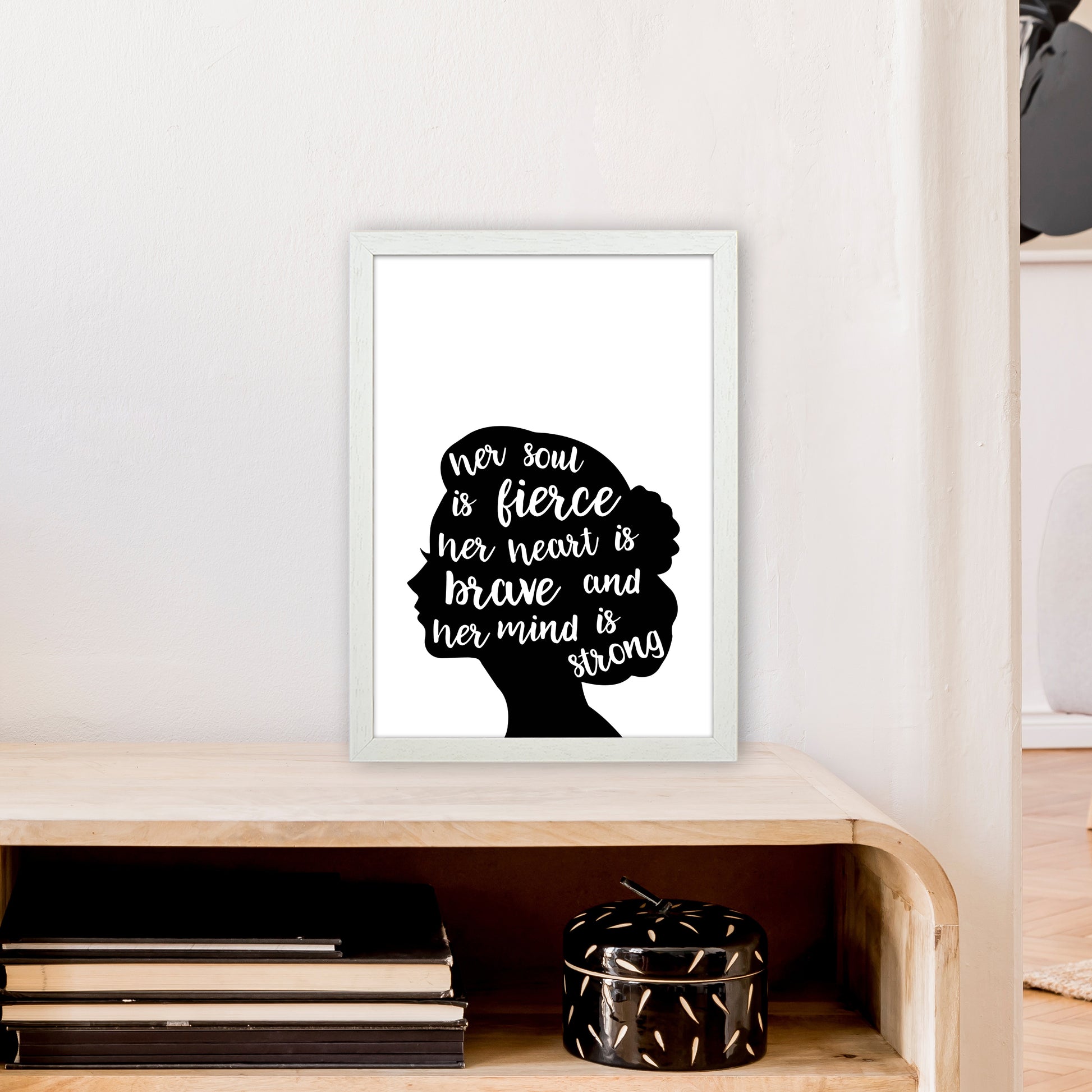 Her Soul Is Fierce White  Art Print by Pixy Paper A3 Oak Frame