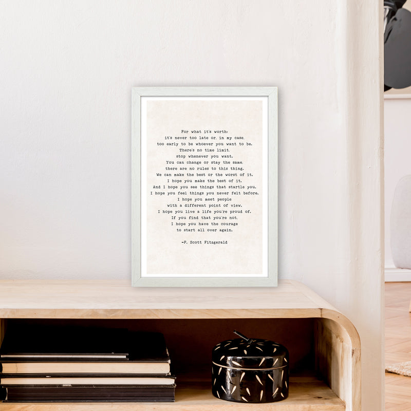 Start Again - Fitzgerald  Art Print by Pixy Paper A3 Oak Frame