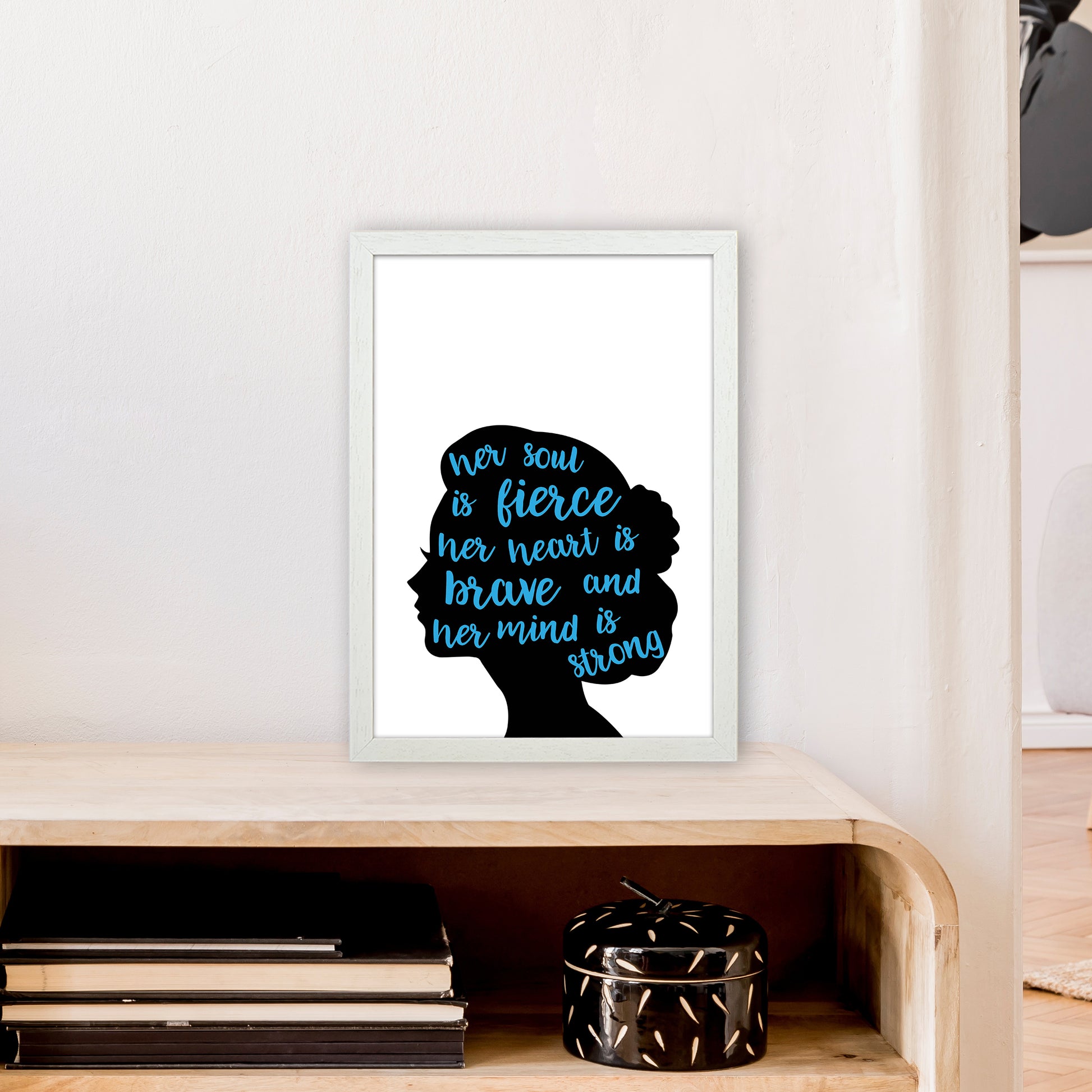 Her Soul Is Fierce Blue  Art Print by Pixy Paper A3 Oak Frame