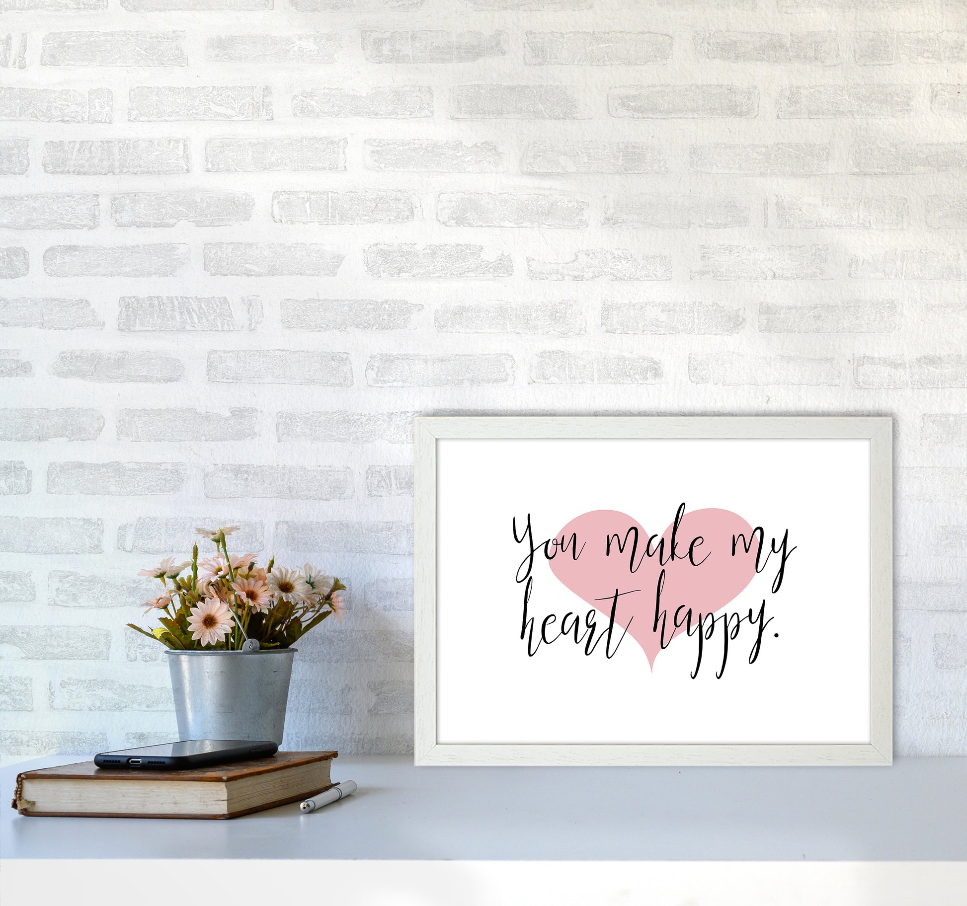 You Make My Heart Happy  Art Print by Pixy Paper A3 Oak Frame