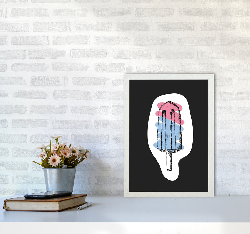 Kitchen Pop Ice Lolly Off Black Art Print by Pixy Paper A3 Oak Frame