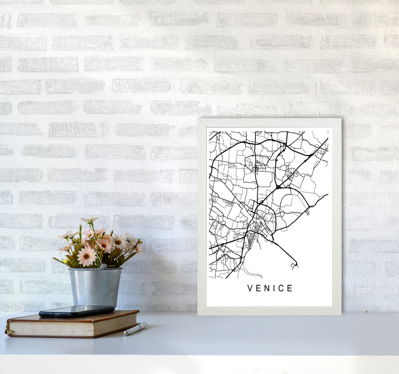 Venice Map Art Print by Pixy Paper A3 Oak Frame