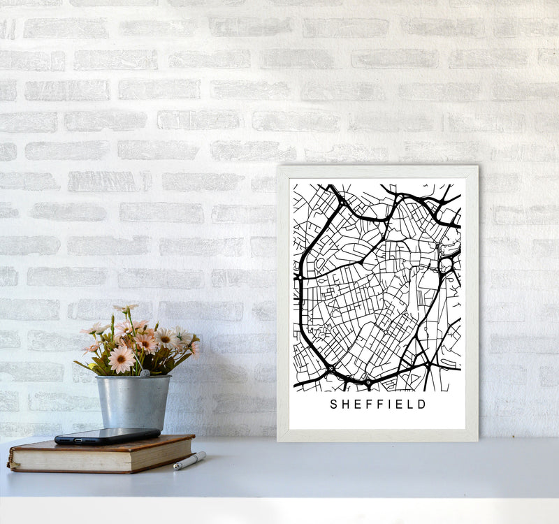 Sheffield Map Art Print by Pixy Paper A3 Oak Frame