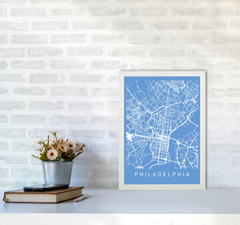Philadelphia Map Blueprint Art Print by Pixy Paper A3 Oak Frame