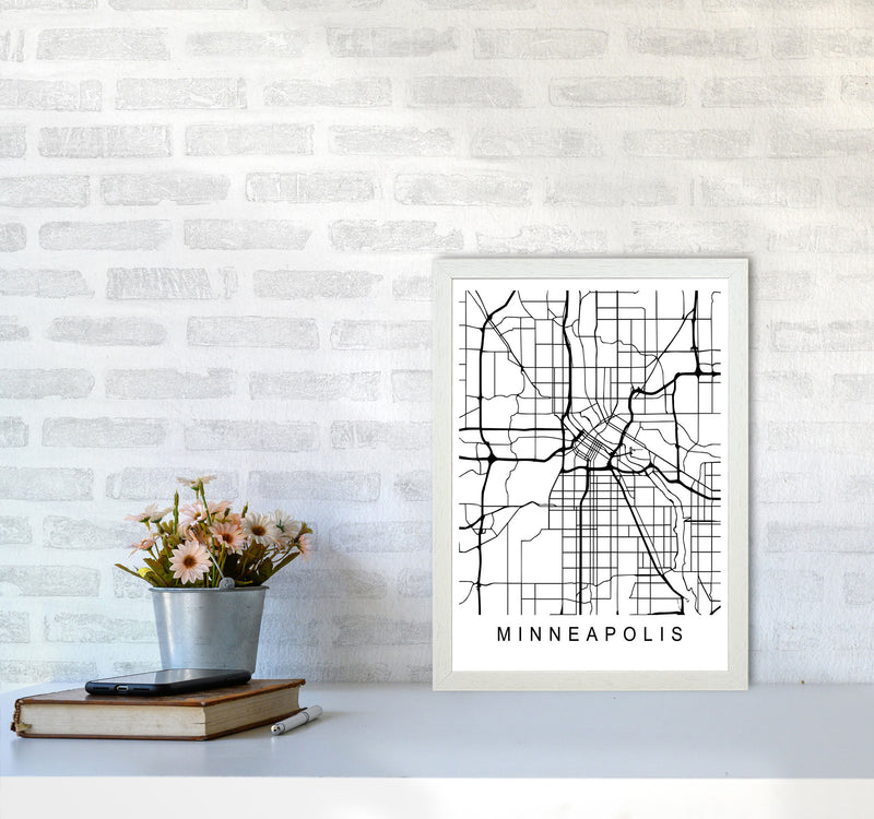Minneapolis Map Art Print by Pixy Paper A3 Oak Frame