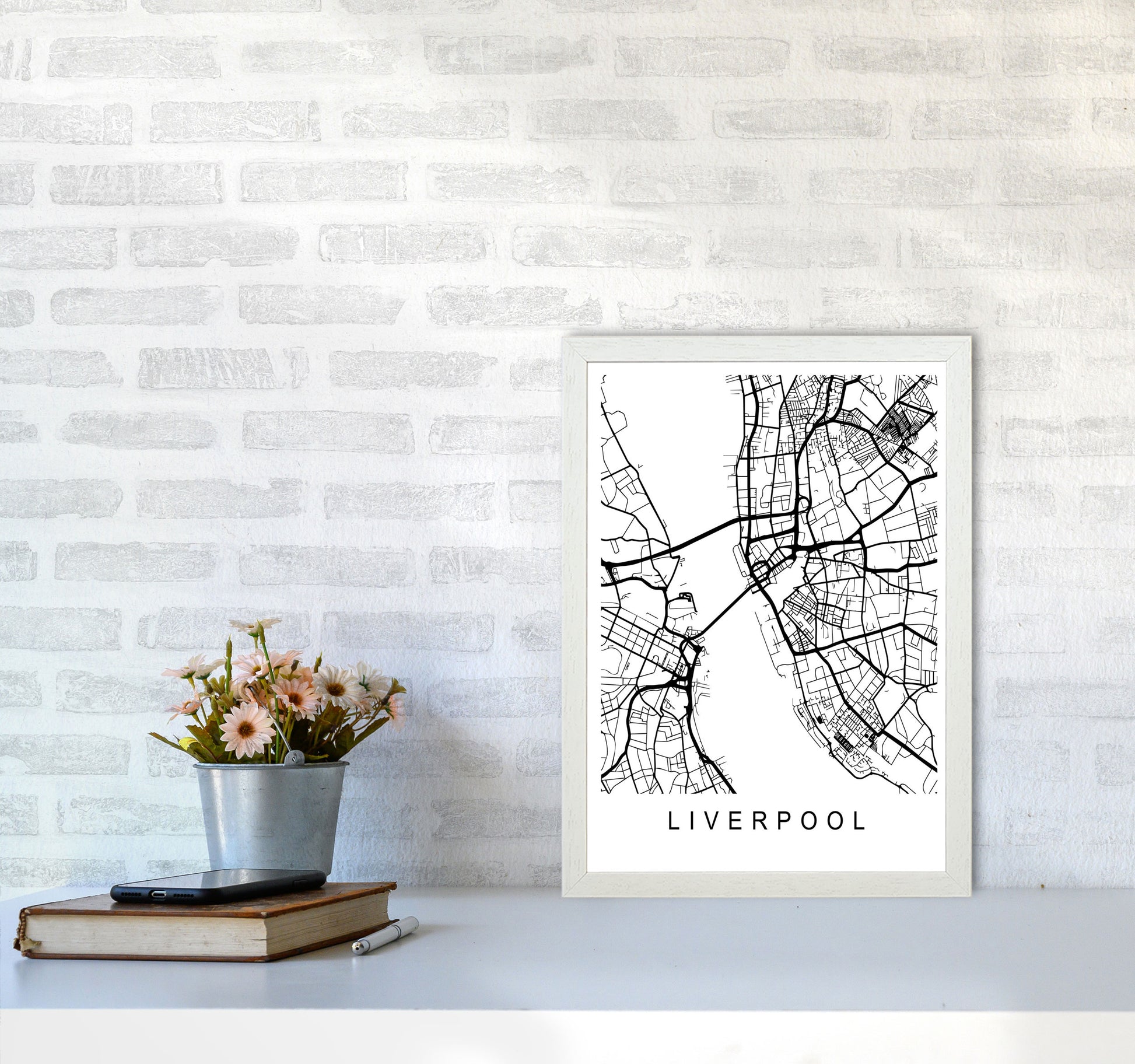 Liverpool Map Art Print by Pixy Paper A3 Oak Frame