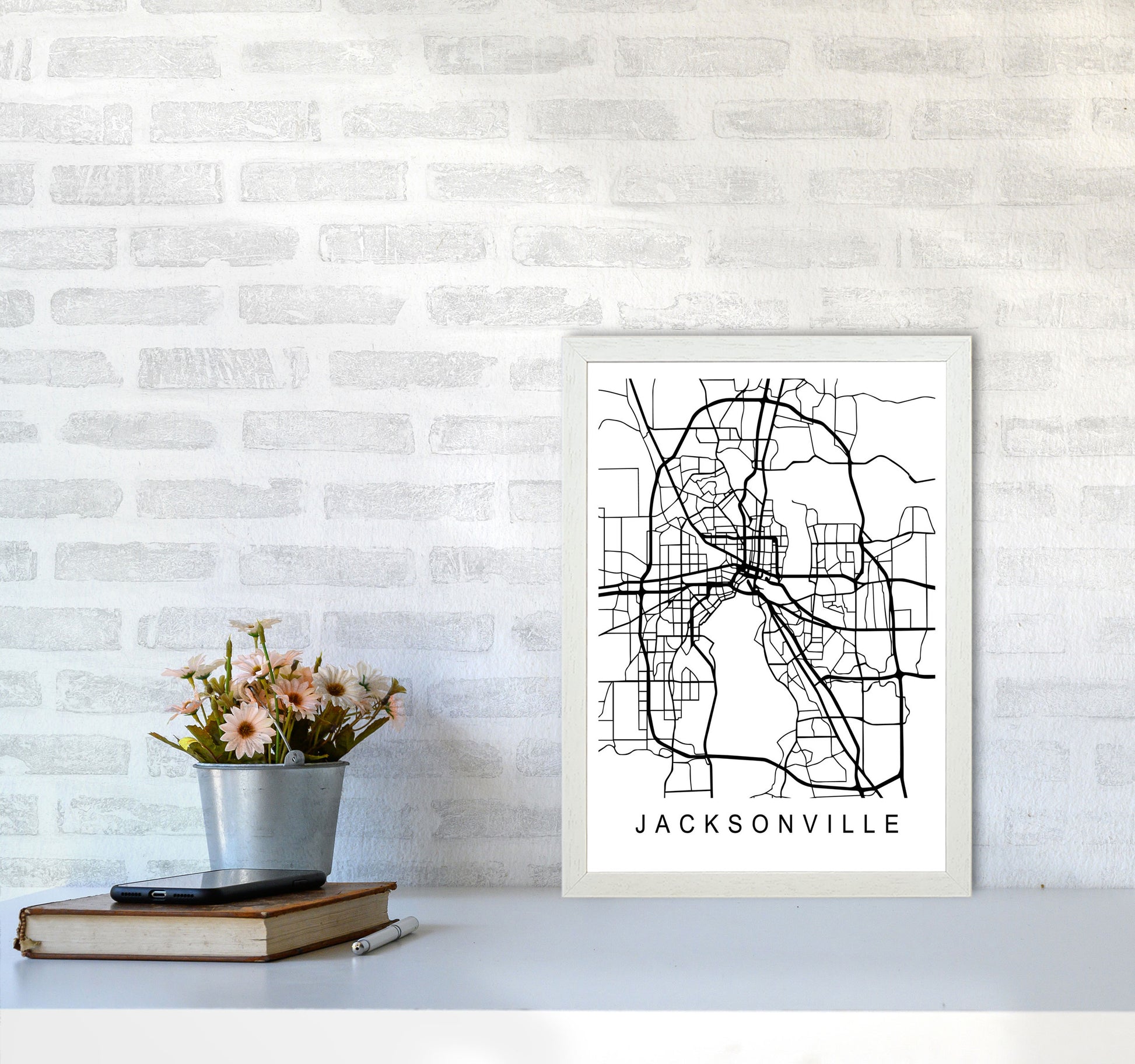 Jacksonville Map Art Print by Pixy Paper A3 Oak Frame