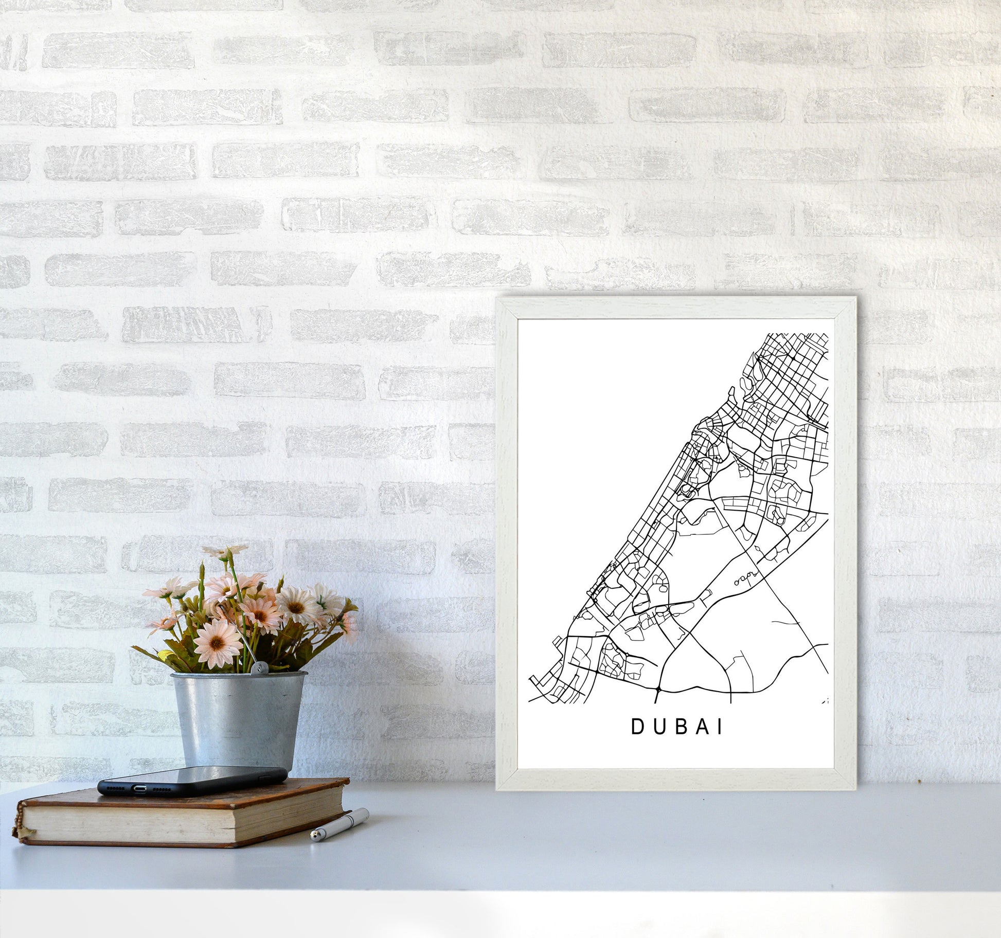 Dubai Map Art Print by Pixy Paper A3 Oak Frame