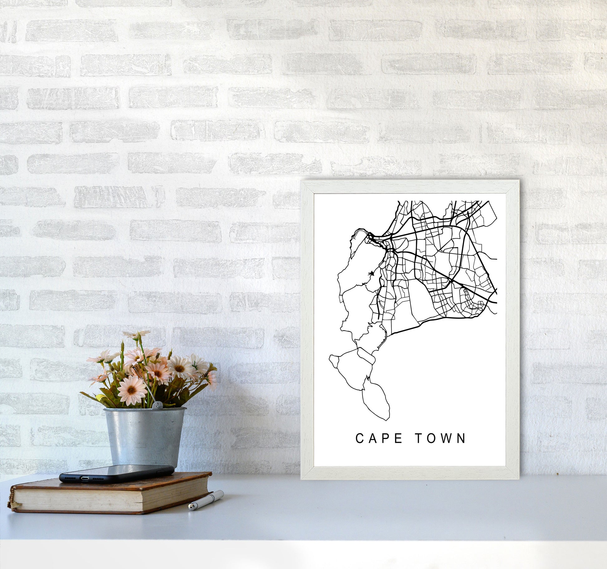 Cape Town Map Art Print by Pixy Paper A3 Oak Frame
