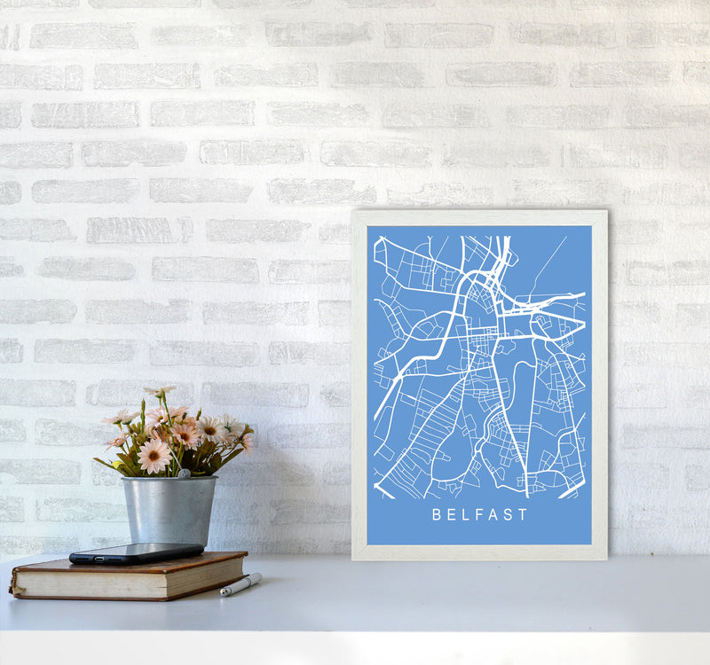 Belfast Map Blueprint Art Print by Pixy Paper A3 Oak Frame