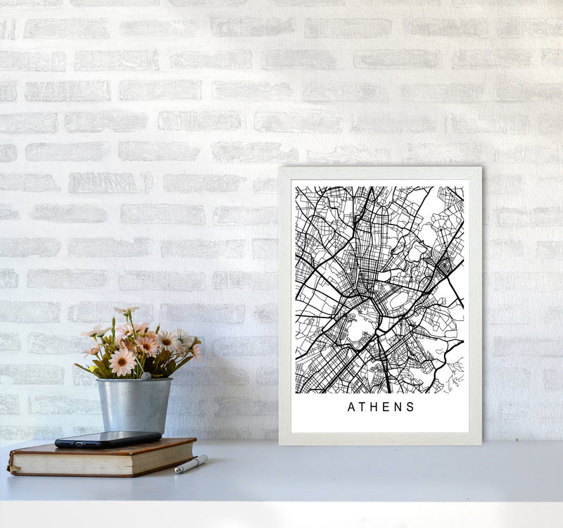 Athens Map Art Print by Pixy Paper A3 Oak Frame