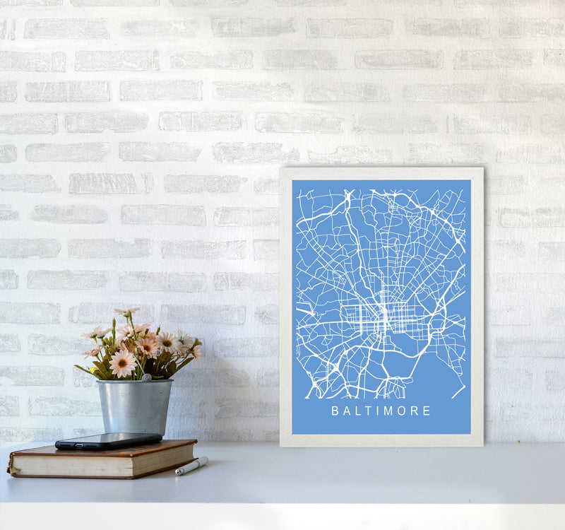Baltimore Map Blueprint Art Print by Pixy Paper A3 Oak Frame