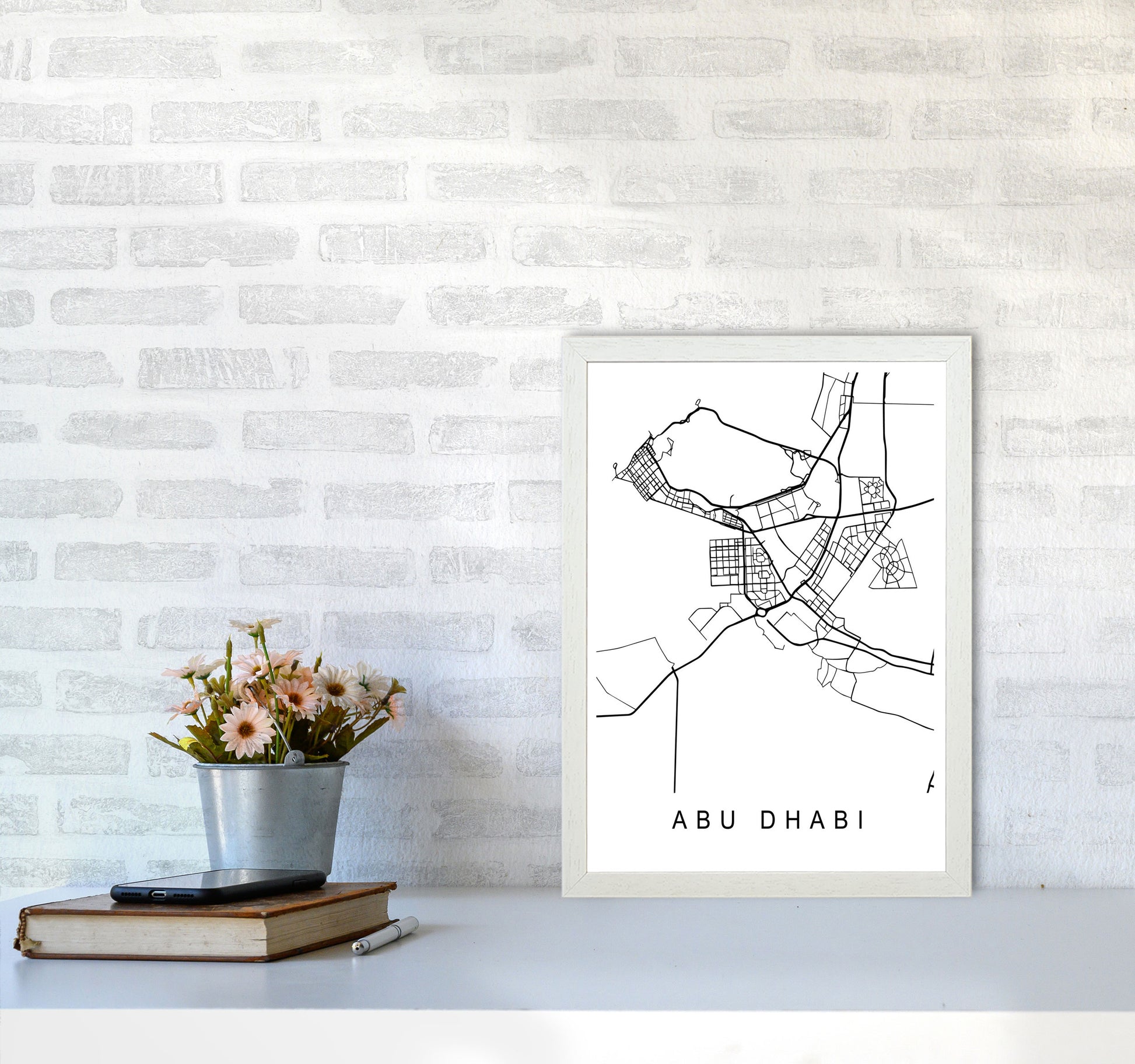 Abu Dhabi Map Art Print by Pixy Paper A3 Oak Frame