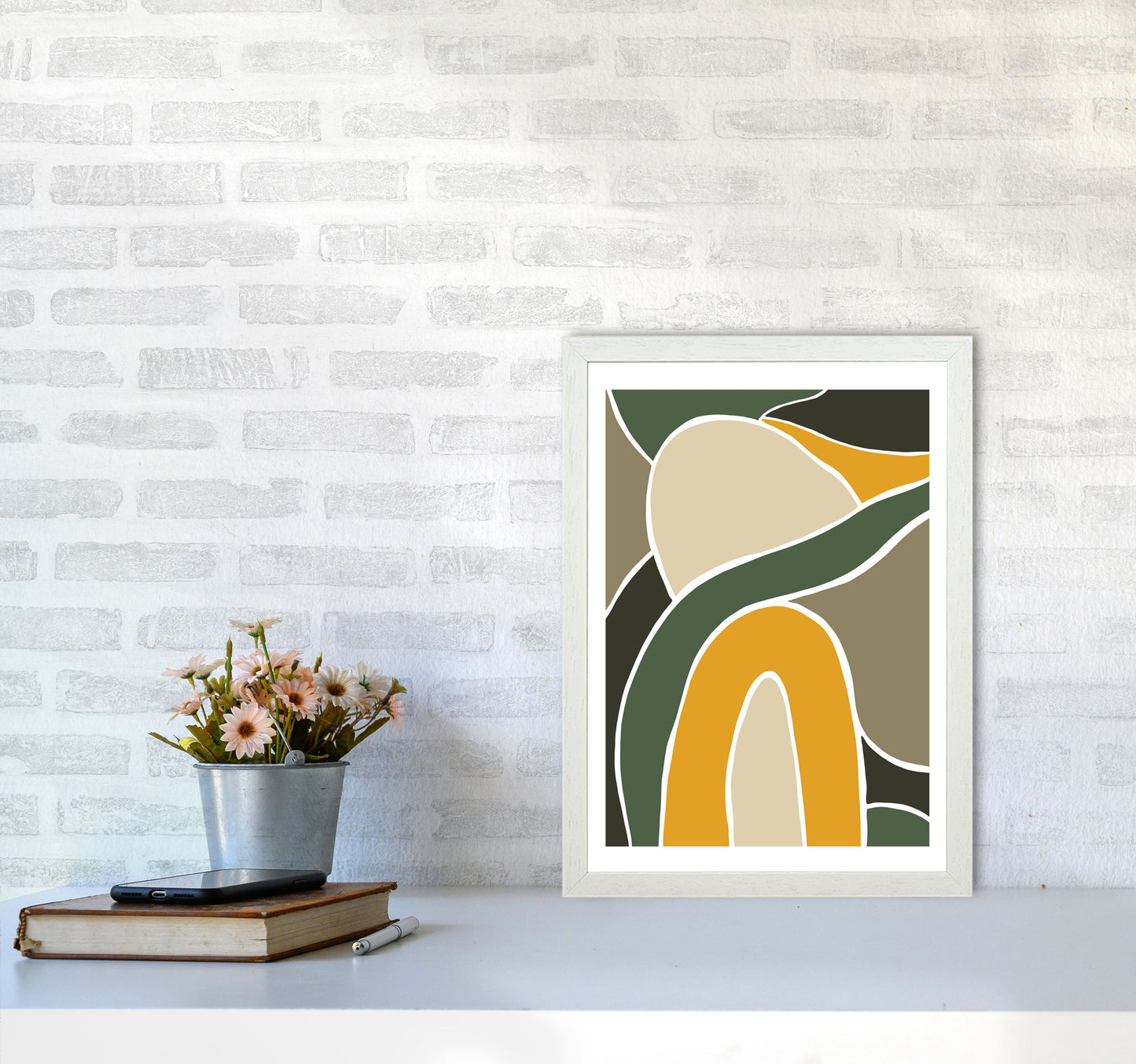 Wild Collection Rainbow and Hills Abstract Art Print by Pixy Paper A3 Oak Frame