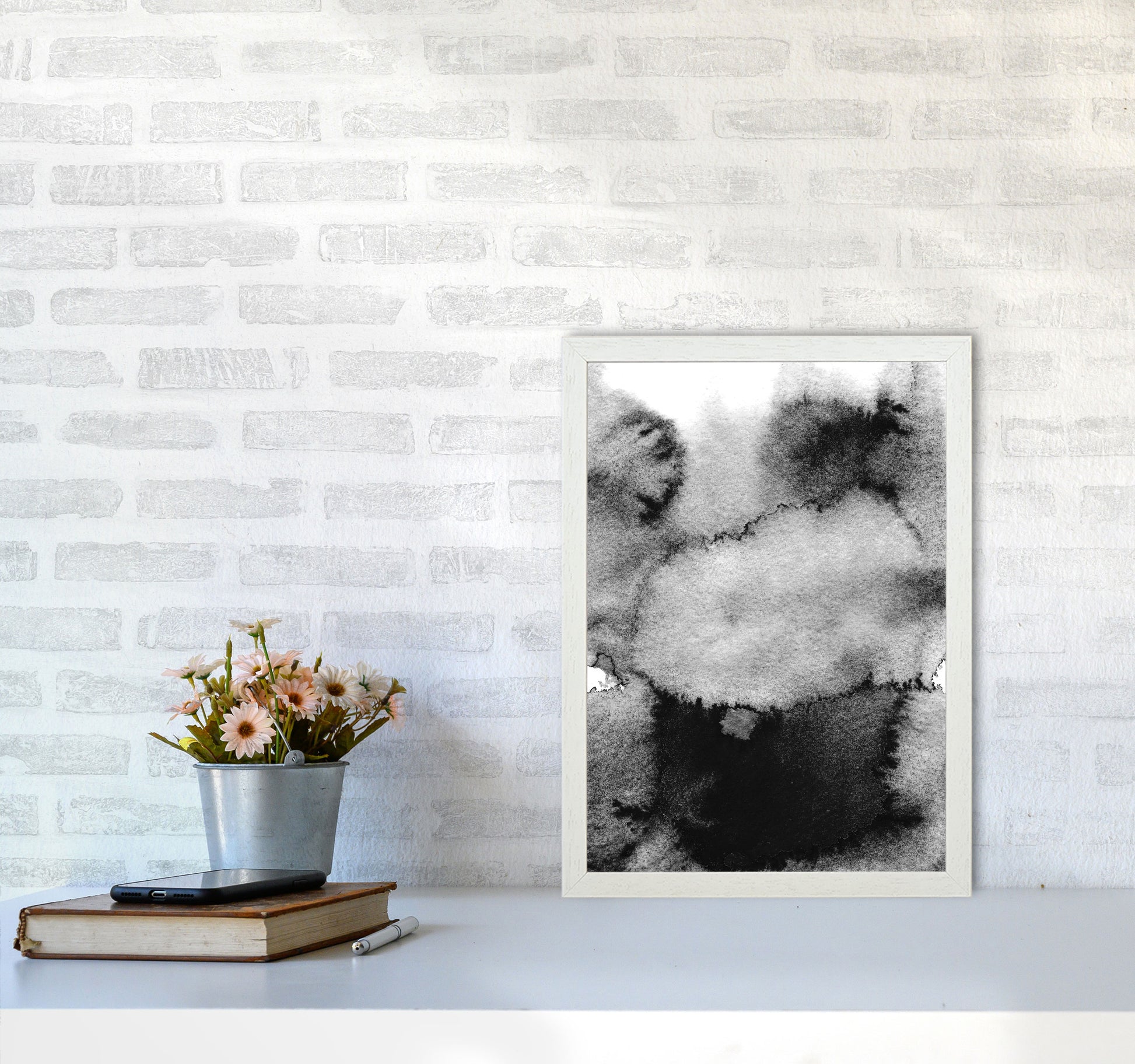 Majestic Monochrome Watercolour 14 Art Print by Pixy Paper A3 Oak Frame