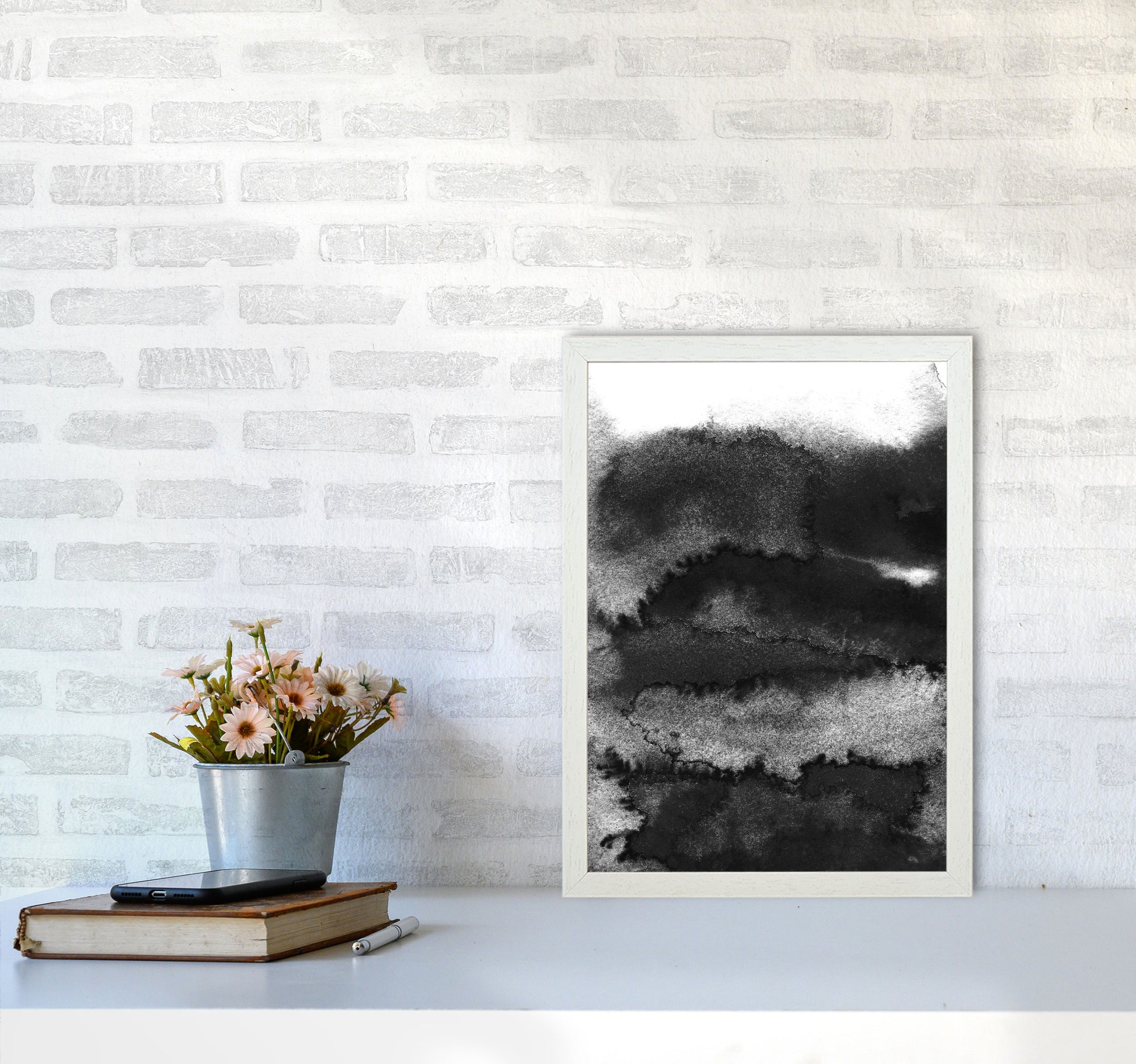 Majestic Monochrome Watercolour 16 Art Print by Pixy Paper A3 Oak Frame