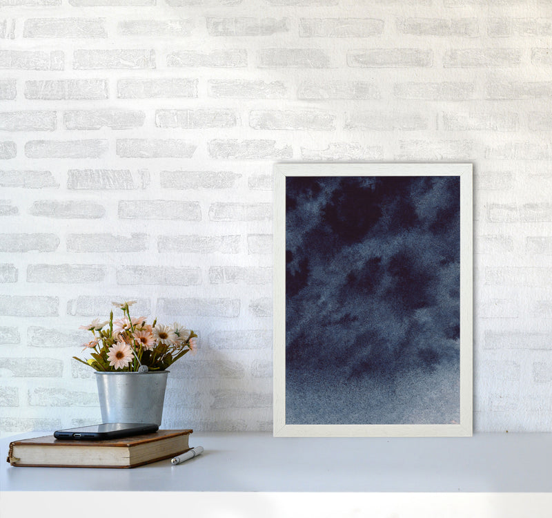 Sand Navy Watercolour Art Print by Pixy Paper A3 Oak Frame