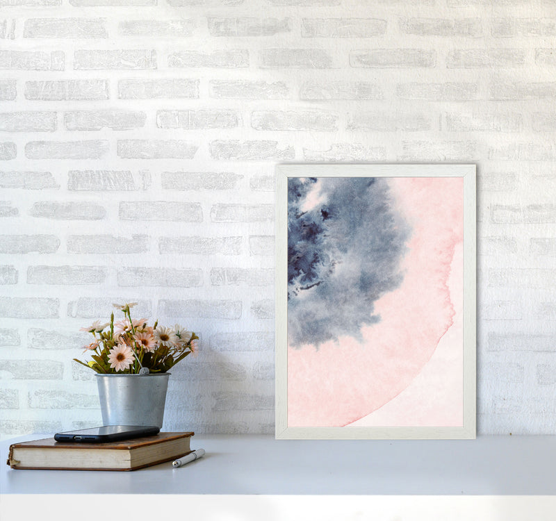 Sand Pink and Navy Watercolour 05 Art Print by Pixy Paper A3 Oak Frame