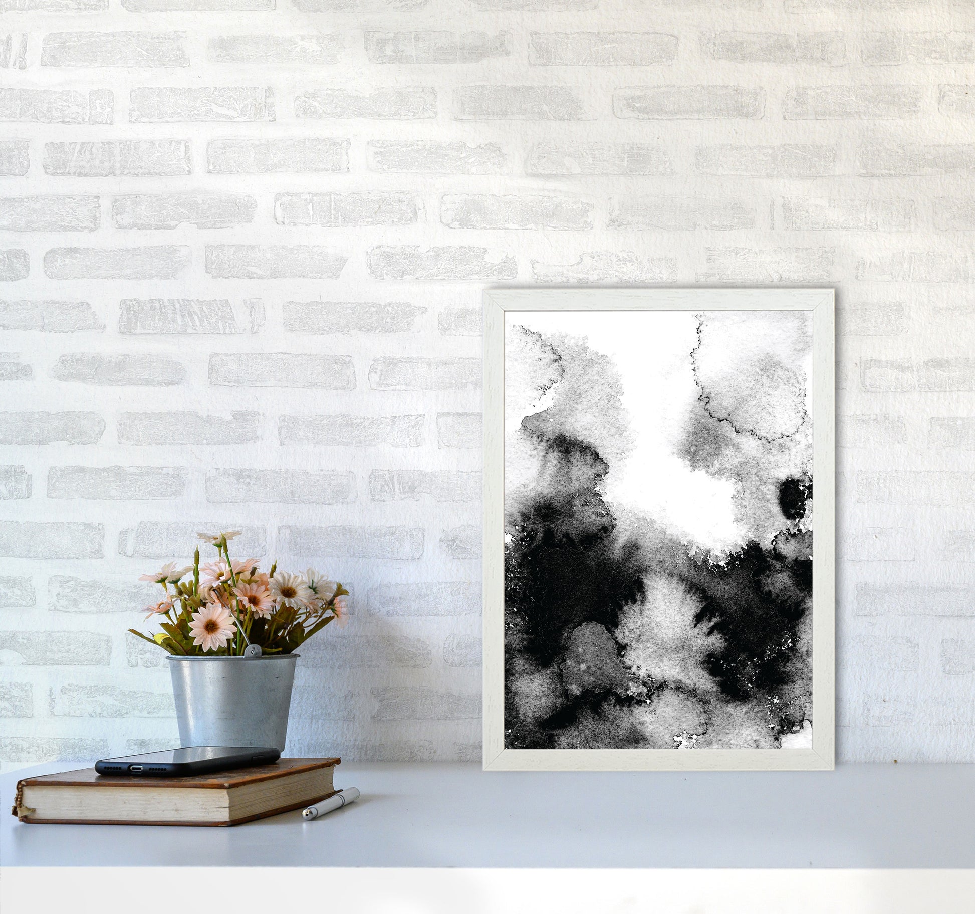 Majestic Monochrome Watercolour 12 Art Print by Pixy Paper A3 Oak Frame