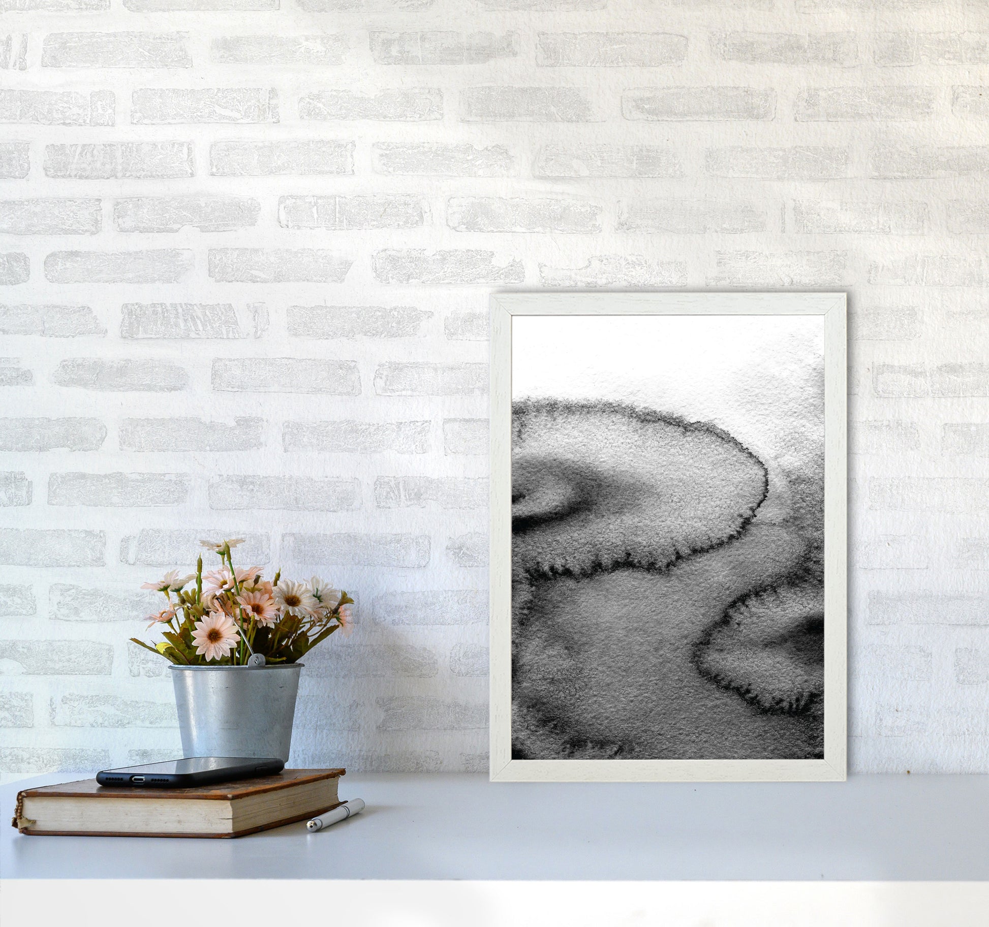 Majestic Monochrome Watercolour 15 Art Print by Pixy Paper A3 Oak Frame