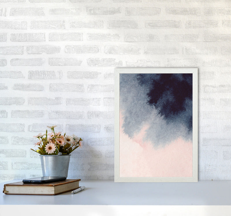 Sand Pink and Navy Watercolour 01 Art Print by Pixy Paper A3 Oak Frame