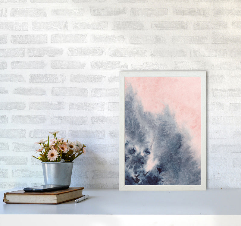 Sand Pink and Navy Watercolour 04 Art Print by Pixy Paper A3 Oak Frame