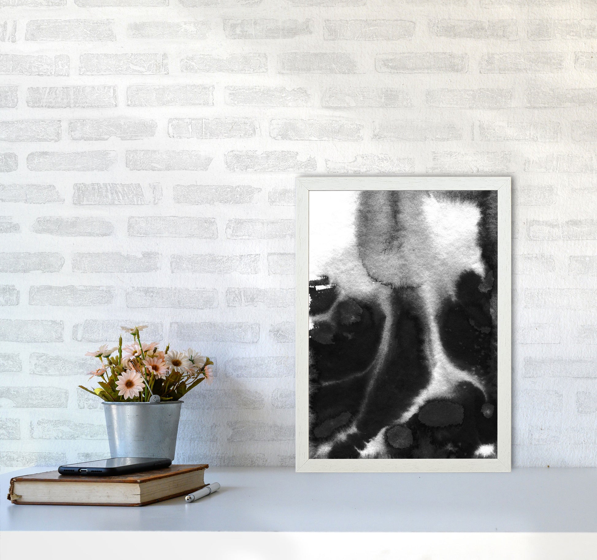 Majestic Monochrome Watercolour 20 Art Print by Pixy Paper A3 Oak Frame