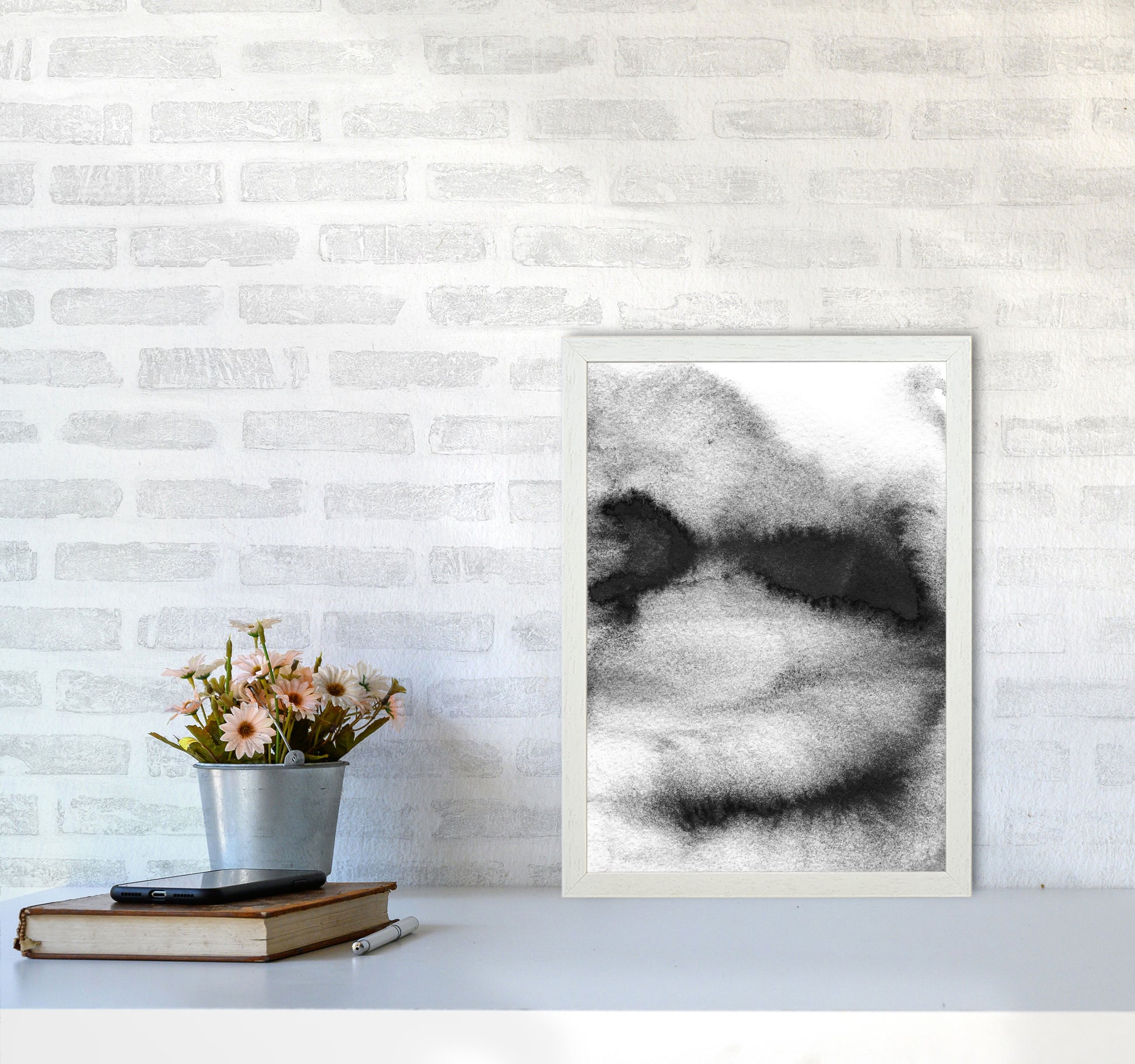 Majestic Monochrome Watercolour 08 Art Print by Pixy Paper A3 Oak Frame