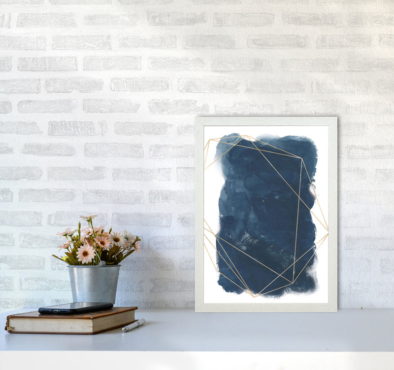 Aztec Navy Watercolour Art Print by Pixy Paper A3 Oak Frame