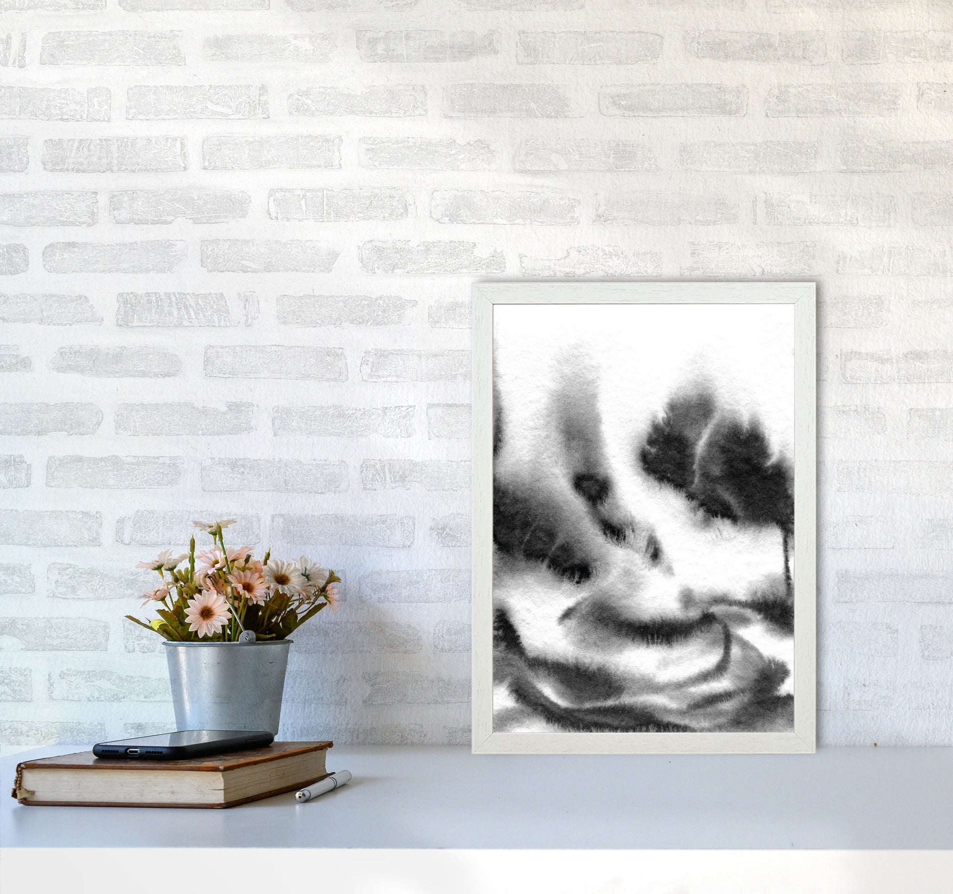 Majestic Monochrome Watercolour 06 Art Print by Pixy Paper A3 Oak Frame