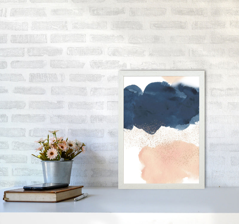 Aztec Blush and Navy Watercolour 03 Art Print by Pixy Paper A3 Oak Frame