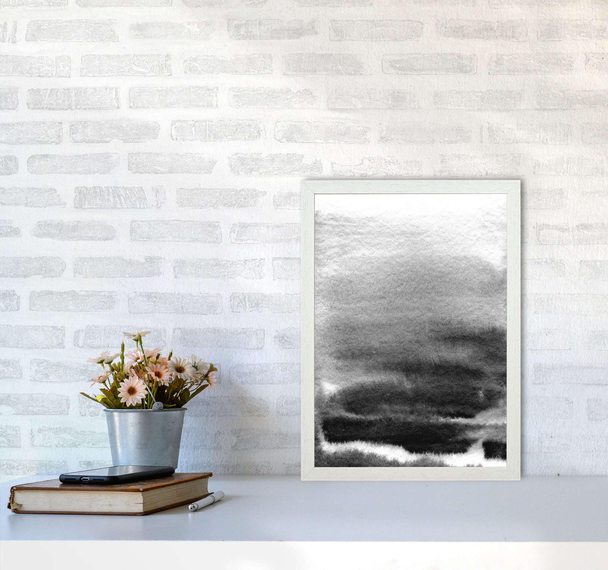 Majestic Monochrome Watercolour 02 Art Print by Pixy Paper A3 Oak Frame
