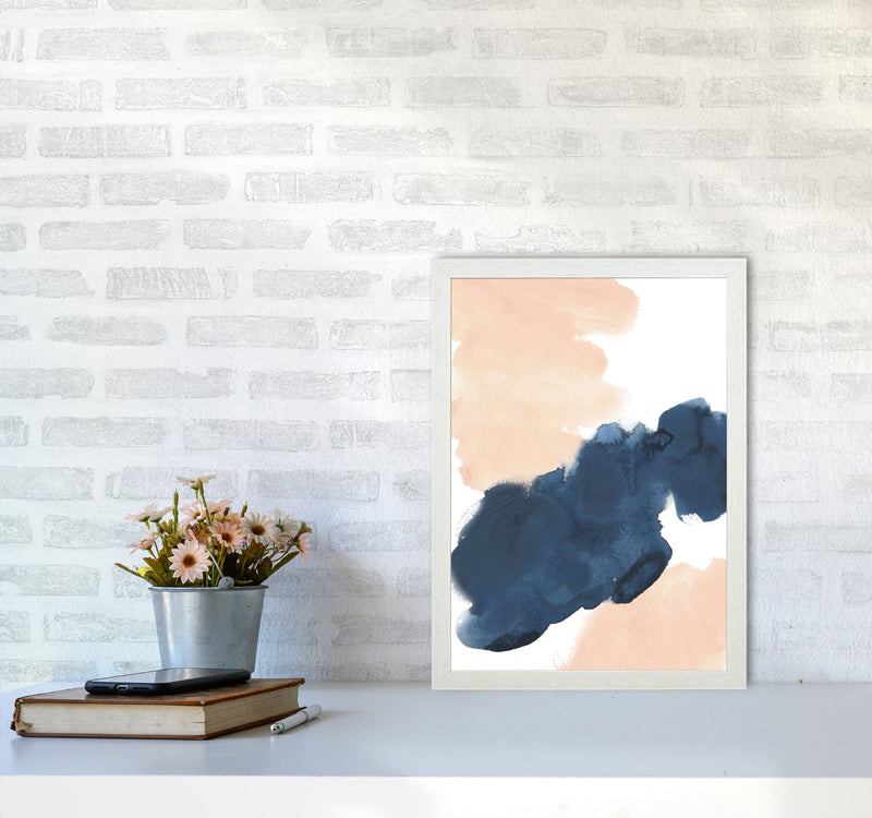 Aztec Blush and Navy Watercolour 02 Art Print by Pixy Paper A3 Oak Frame