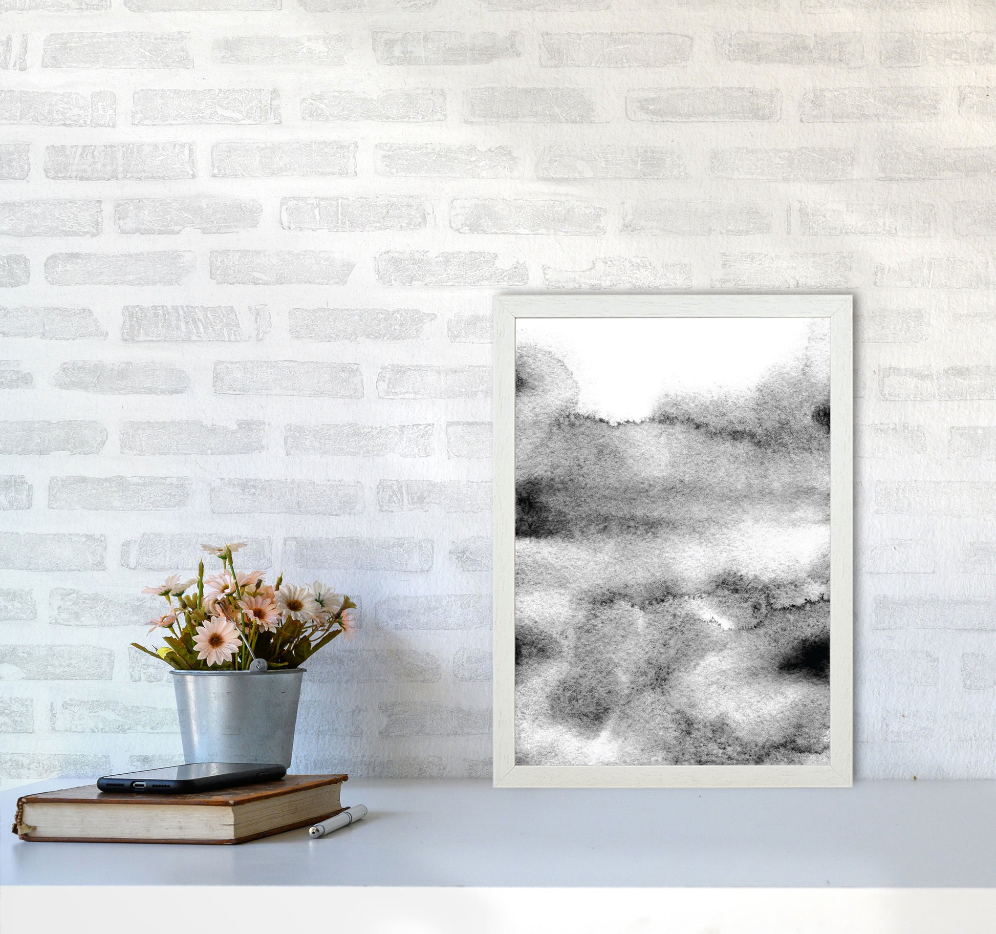 Majestic Monochrome Watercolour 04 Art Print by Pixy Paper A3 Oak Frame