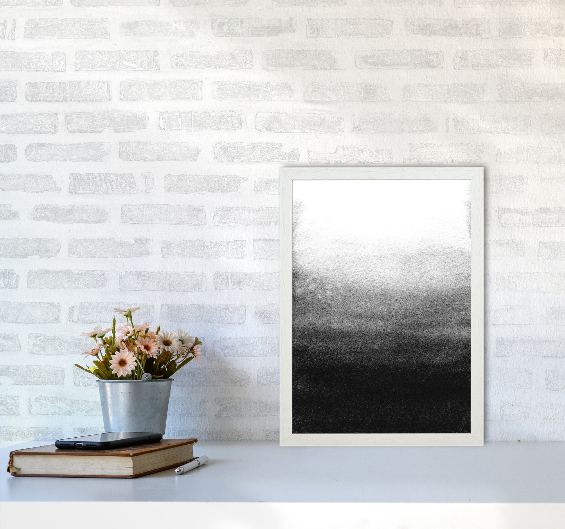 Majestic Monochrome Watercolour 07 Art Print by Pixy Paper A3 Oak Frame