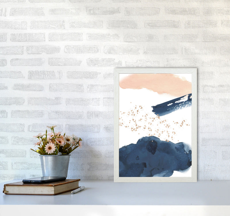 Aztec Blush and Navy Watercolour 01 Art Print by Pixy Paper A3 Oak Frame