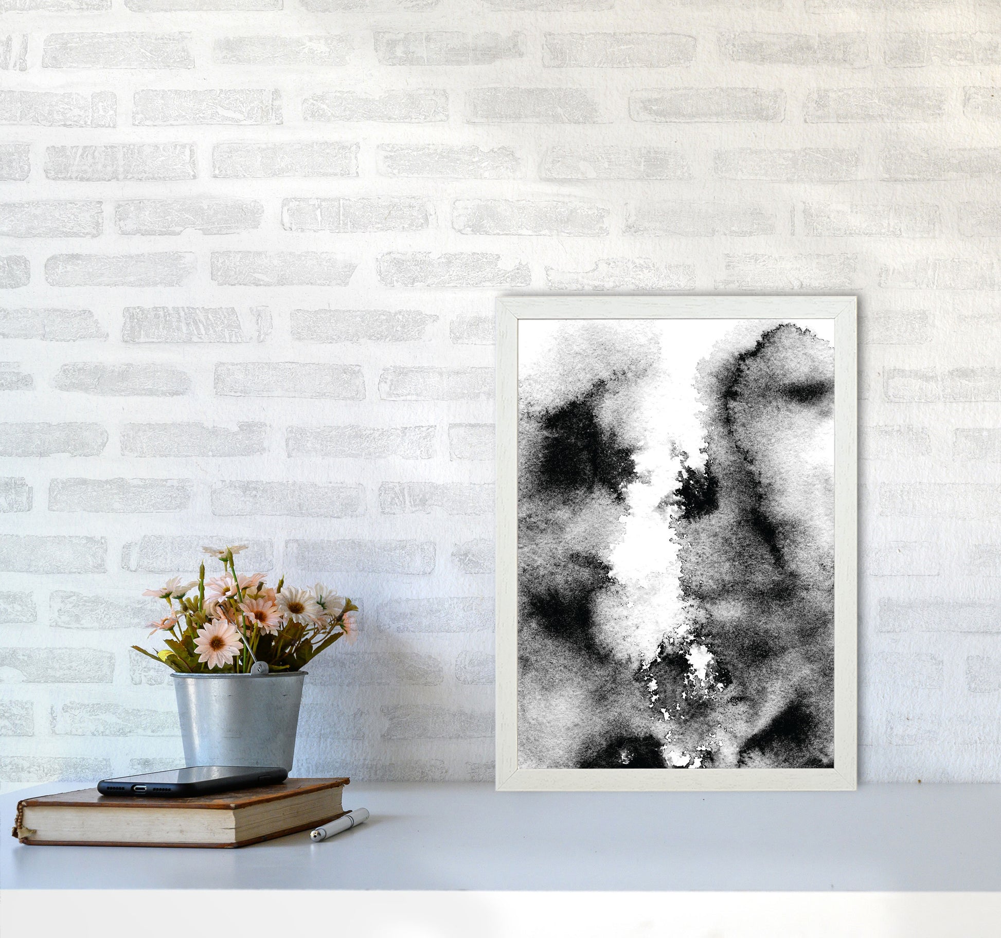 Majestic Monochrome Watercolour 10 Art Print by Pixy Paper A3 Oak Frame