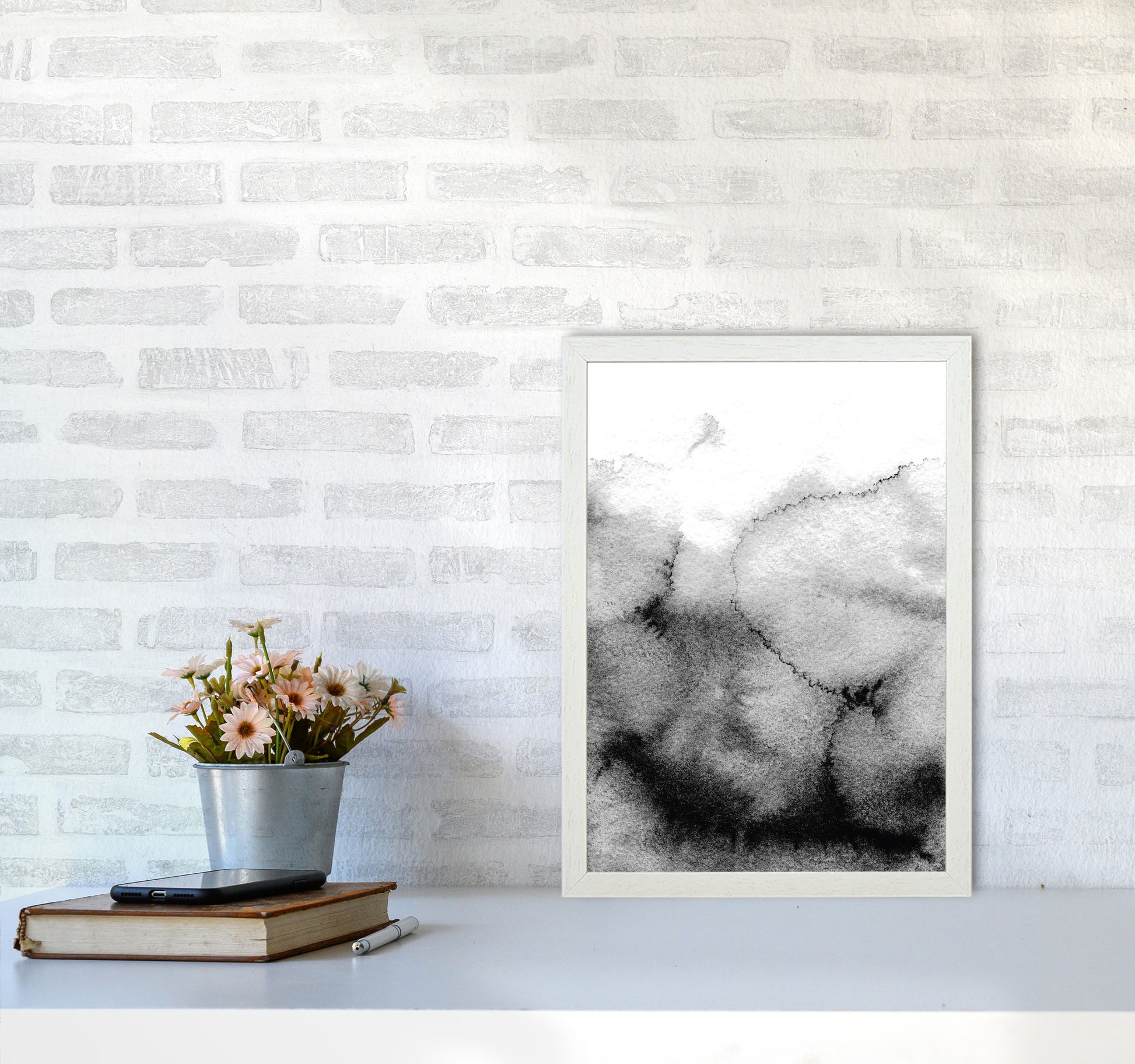 Majestic Monochrome Watercolour 09 Art Print by Pixy Paper A3 Oak Frame