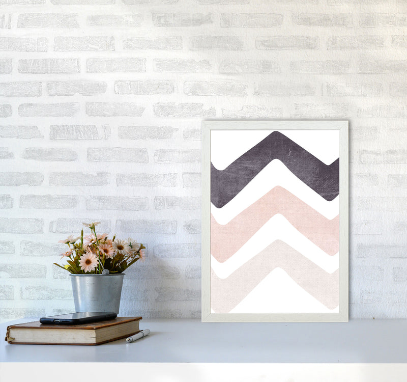 Zig zags pink cotton Art Print by Pixy Paper A3 Oak Frame