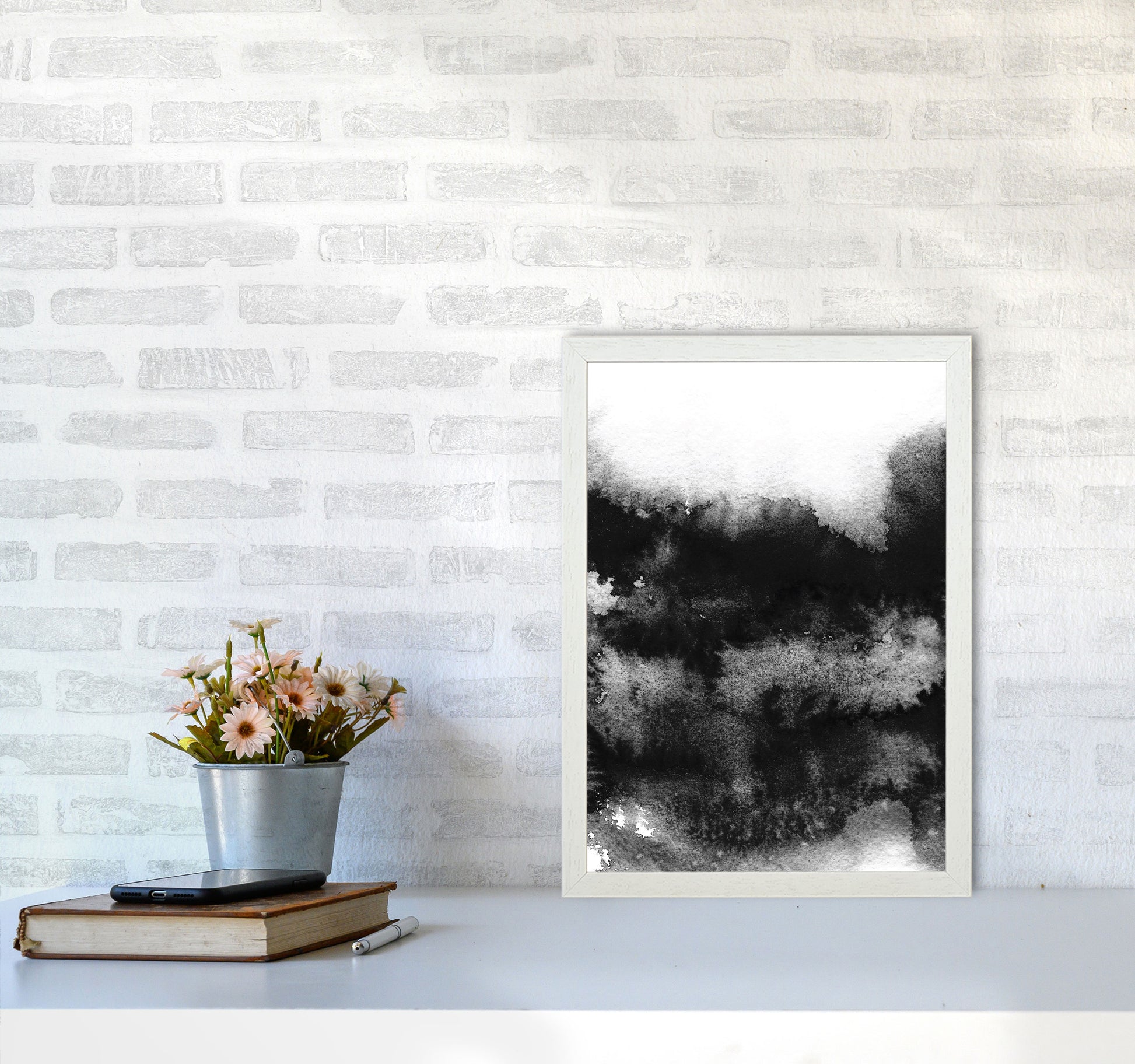 Majestic Monochrome Watercolour 05 Art Print by Pixy Paper A3 Oak Frame